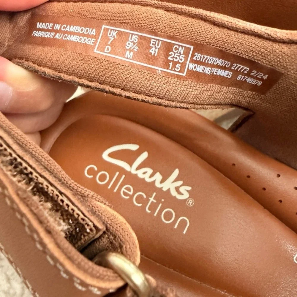 Clarks Collection Women x Jane Leather Tan Brown Strappy Wedge Sandals 9.5 M